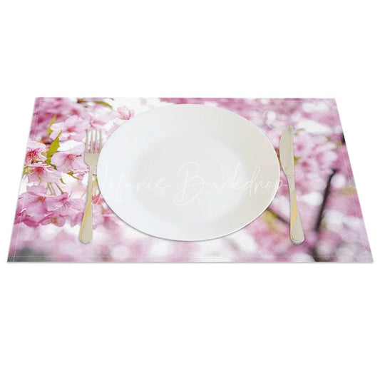 Lofaris Pink Blooming Cherry Blossom Set of 4 Placemats for Spring Festival and Japanese Themed Dining Decor