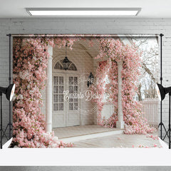 Lofaris Pink Blooming Flower White Door Spring Backdrop