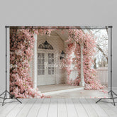Lofaris Pink Blooming Flower White Door Spring Backdrop