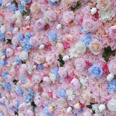 Lofaris Pink Blue and White Rose Hydrangea Artificial Flower Wall Elegant Floral Backdrop for Wedding Party Photo Booth