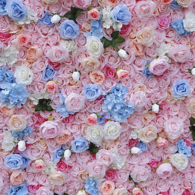 Lofaris Pink Blue and White Rose Hydrangea Artificial Flower Wall Elegant Floral Backdrop for Wedding Party Photo Booth