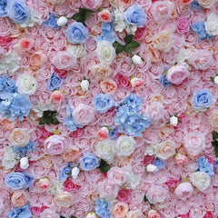 Lofaris Pink Blue and White Rose Hydrangea Artificial Flower Wall Elegant Floral Backdrop for Wedding Party Photo Booth