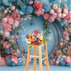 Lofaris Pink Blue Arch Floral Elegant Romantic Wall Backdrop