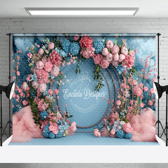 Lofaris Pink Blue Arch Floral Elegant Romantic Wall Backdrop