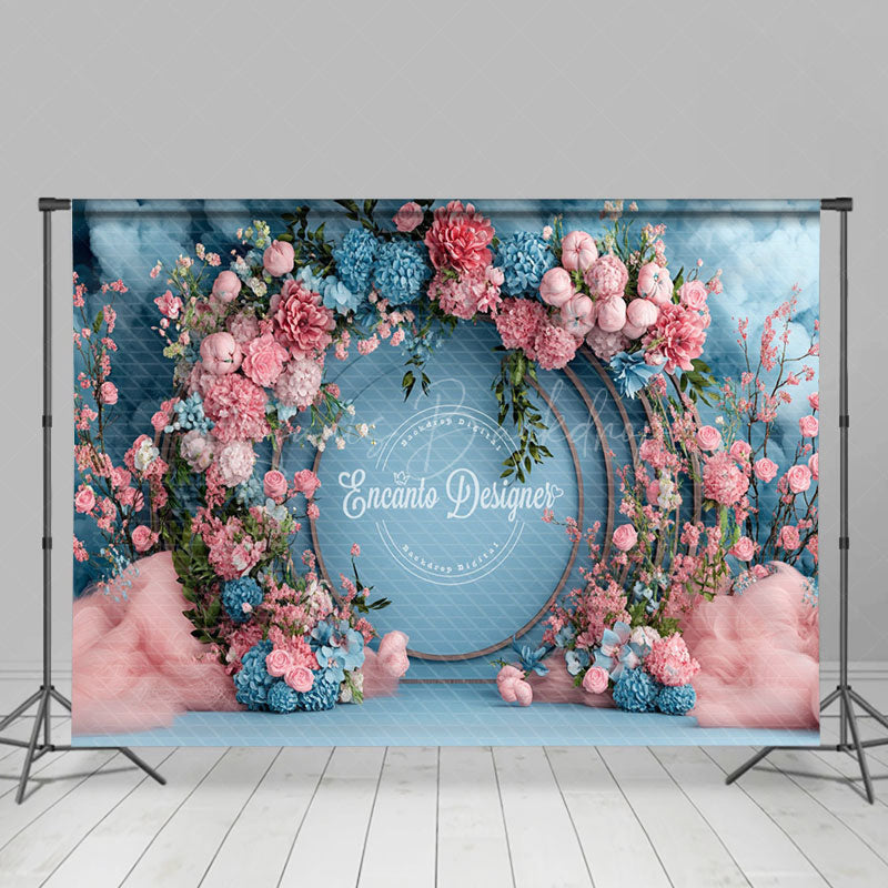 Lofaris Pink Blue Arch Floral Elegant Romantic Wall Backdrop