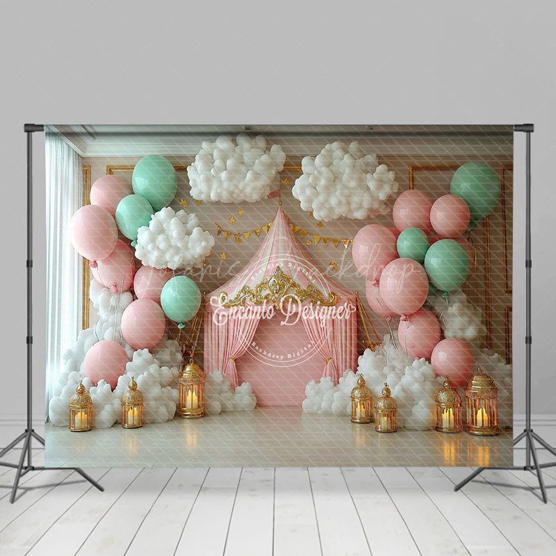 Lofaris Pink Blue Carnival Tent Cake Smash Photo Backdrop
