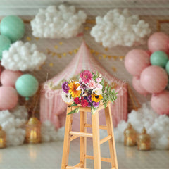 Lofaris Pink Blue Carnival Tent Cake Smash Photo Backdrop