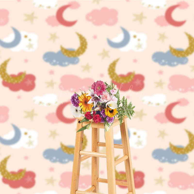 Lofaris Pink Blue Clouds Moon Stars Cake Smash Photo Backdrop
