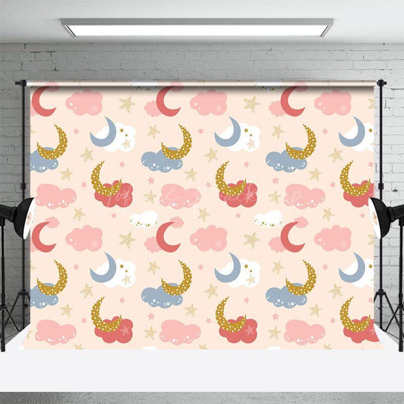 Lofaris Pink Blue Clouds Moon Stars Cake Smash Photo Backdrop