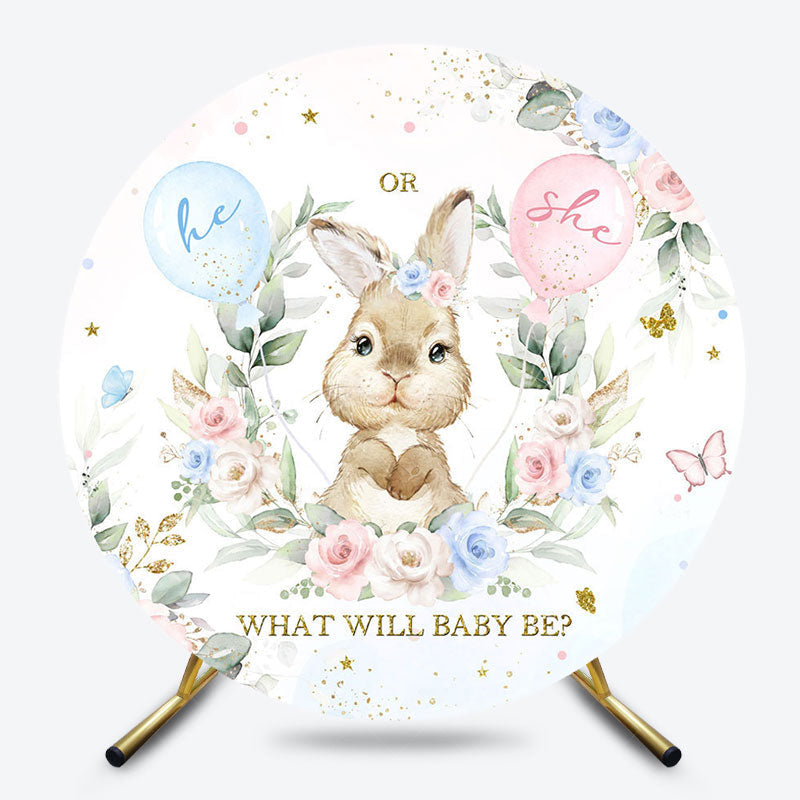 Lofaris Pink Blue Floral Balloons Round Gender Reveal Backdrop
