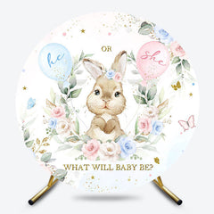 Lofaris Pink Blue Floral Balloons Round Gender Reveal Backdrop