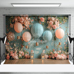 Lofaris Pink Blue Hot Air Balloon Floral Wedding Backdrop