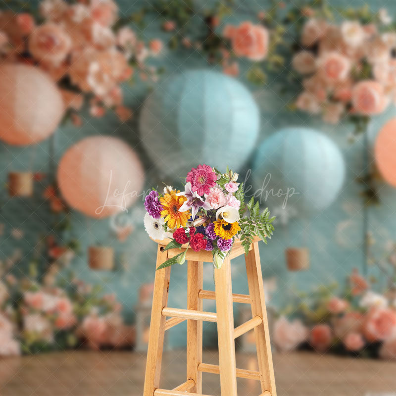 Lofaris Pink Blue Hot Air Balloon Floral Wedding Backdrop