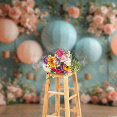 Lofaris Pink Blue Hot Air Balloon Floral Wedding Backdrop