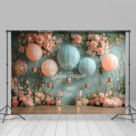 Lofaris Pink Blue Hot Air Balloon Floral Wedding Backdrop
