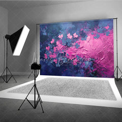 Lofaris Pink Blue Impasto Floral Backdrop Textured Oil Painting Flowers Dark Background Artistic Photography Banner