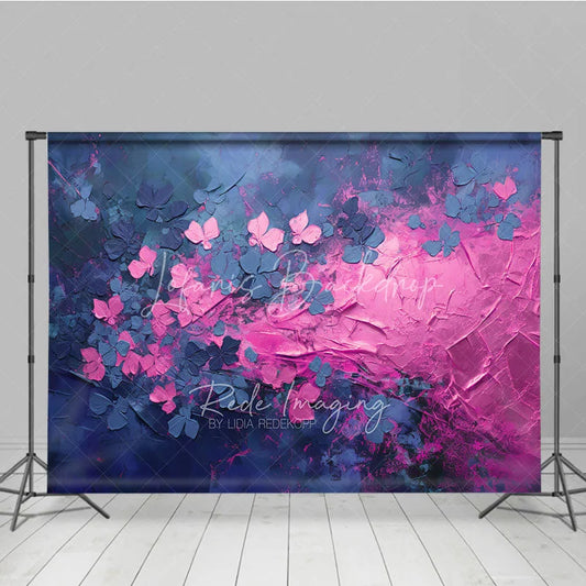 Lofaris Pink Blue Impasto Floral Backdrop Textured Oil Painting Flowers Dark Background Artistic Photography Banner