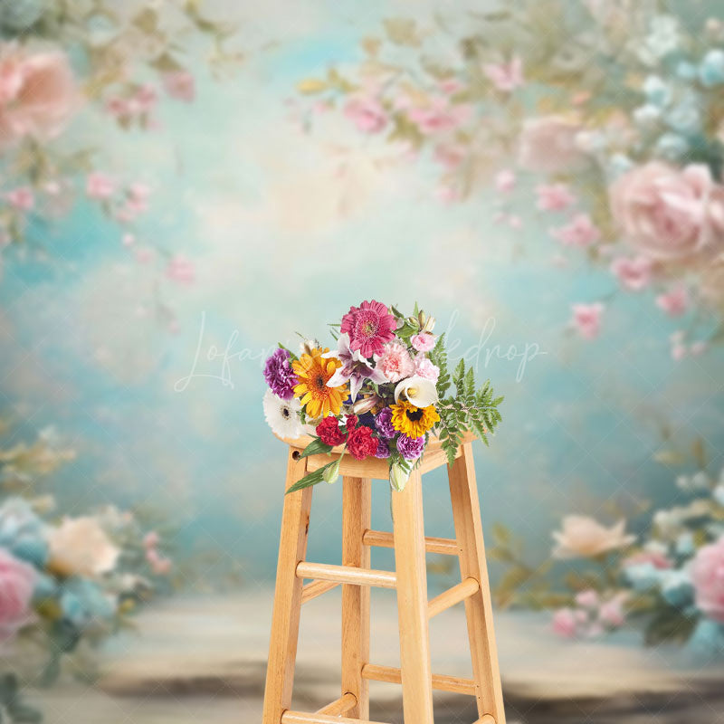 Lofaris Pink Blue Pastel Florals Backdrop For Photo Booth