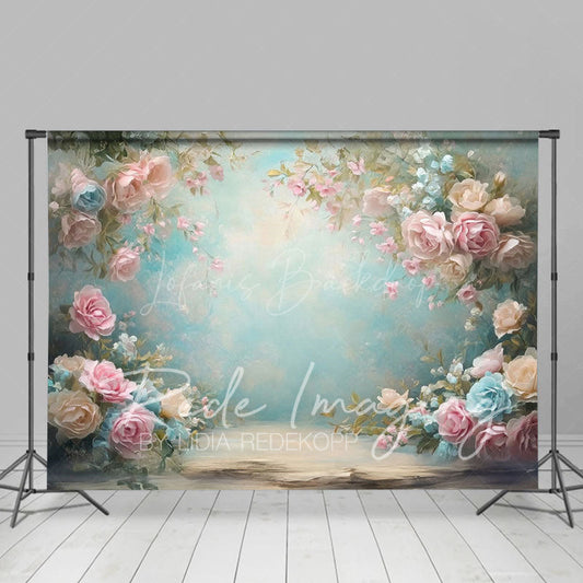 Lofaris Pink Blue Pastel Florals Backdrop For Photo Booth