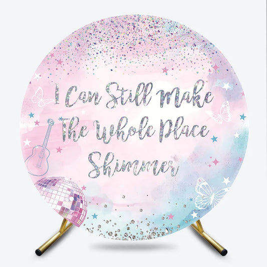 Lofaris Pink Blue Purple Watercolor Shimmering Round Backdrop with Disco Ball and Guitar for Party Celebration