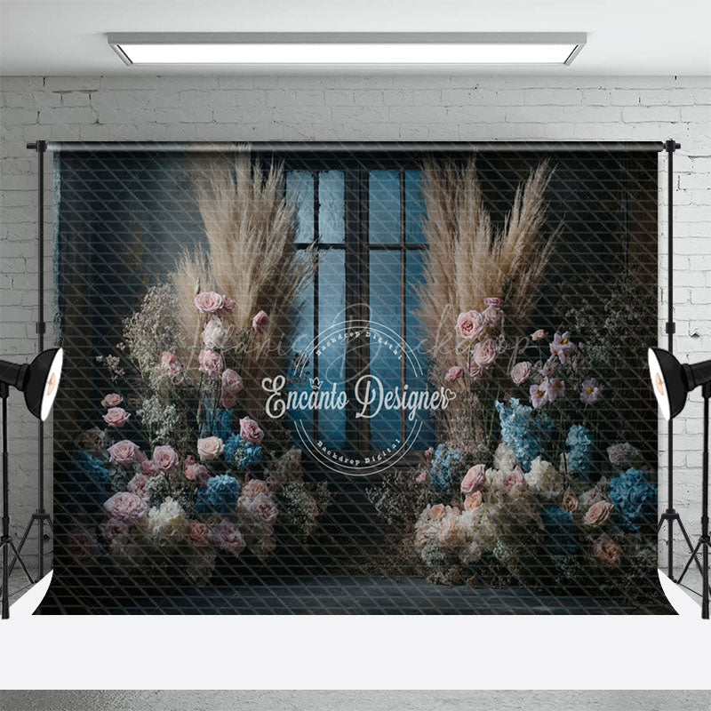 Lofaris Pink Blue Rose Door Boho Elegant Wedding Backdrop