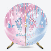 Lofaris Pink Blue Sparkle Footprint Round Baby Shower Backdrop