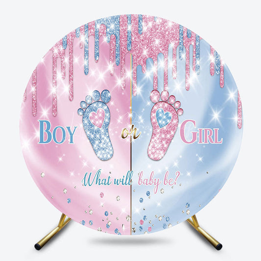 Lofaris Pink Blue Sparkle Footprint Round Baby Shower Backdrop