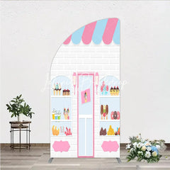 Lofaris Pink Blue Striped Awning Candy Shop Ice Cream Half Moon Arch Backdrop Sweet Dessert Birthday Party Decor