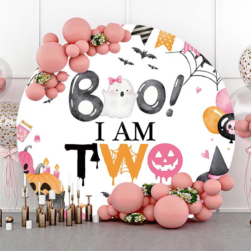 Lofaris Pink Boo 2Nd Halloween Kids Round Birthday Backdrop