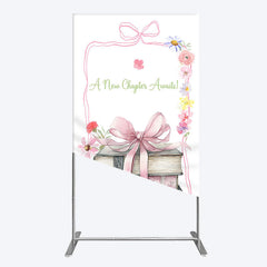 Lofaris Pink Book New Chapter Awaits Baby Shower Rectangle Backdrop