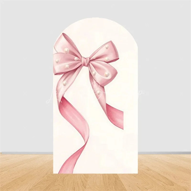 Lofaris Pink Bow Arch Backdrop Watercolor Ribbon Princess Birthday Party Decor Coquette Girl Baby Shower Prop