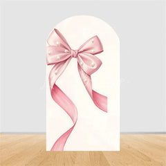 Lofaris Pink Bow Arch Backdrop Watercolor Ribbon Princess Birthday Party Decor Coquette Girl Baby Shower Prop