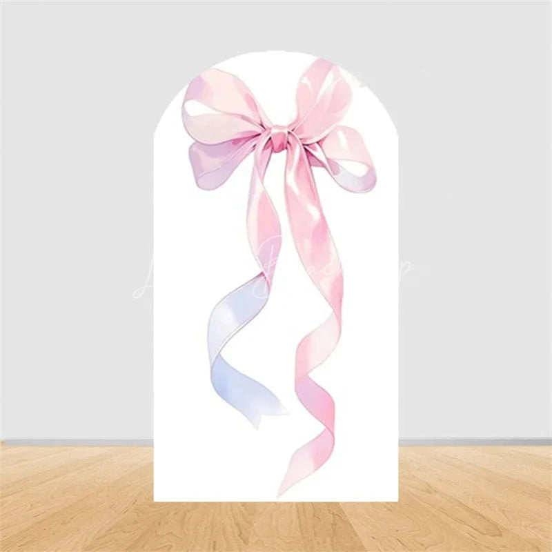 Lofaris Pink Bow Arch Backdrop Watercolor Ribbon Princess Birthday Party Decor Coquette Girl Baby Shower Prop