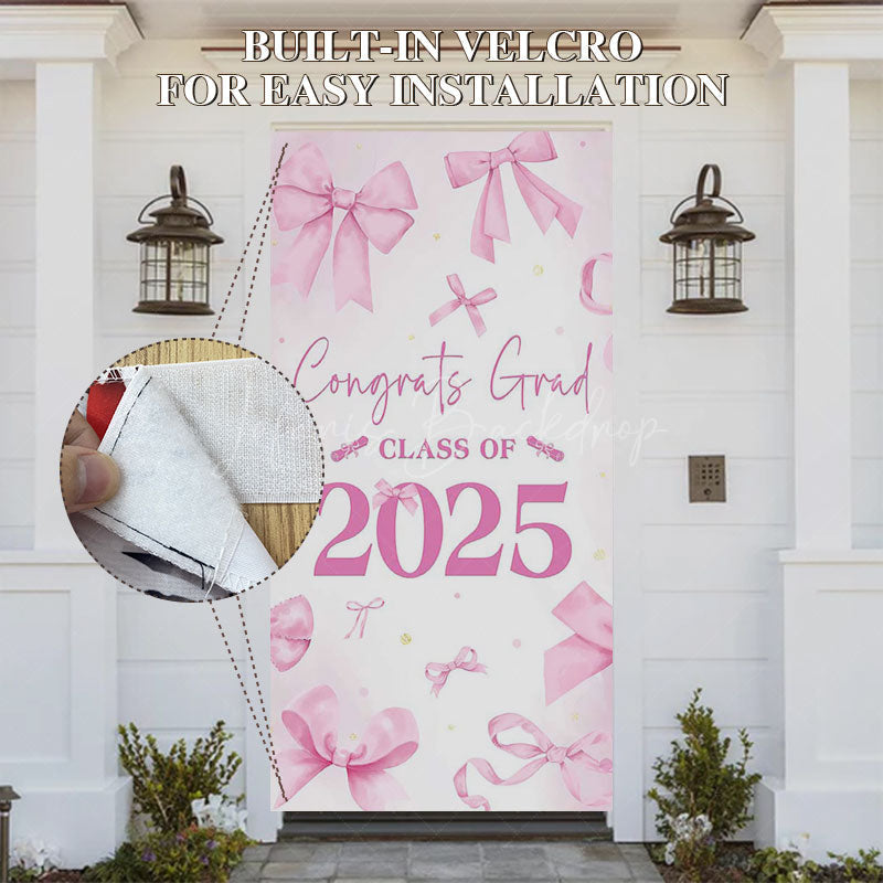 Lofaris Pink Bow Class of 2025 Congrats Graduation Door Cover