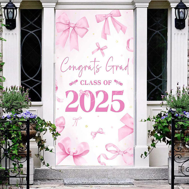 Lofaris Pink Bow Class of 2025 Congrats Graduation Door Cover
