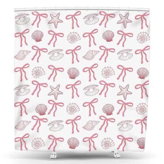 Lofaris Pink Bow Conch Scallop Star Undersea Shower Curtain