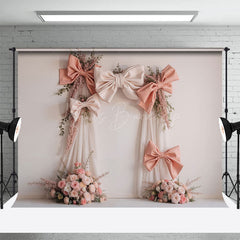 Lofaris Pink Bow Floral Arch Wedding Photography Backdrop