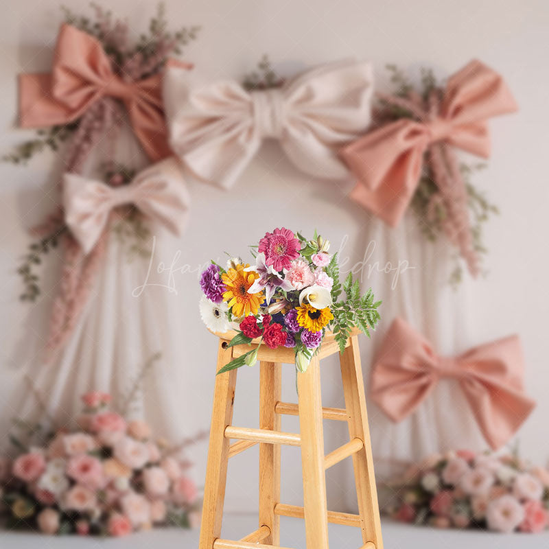 Lofaris Pink Bow Floral Arch Wedding Photography Backdrop