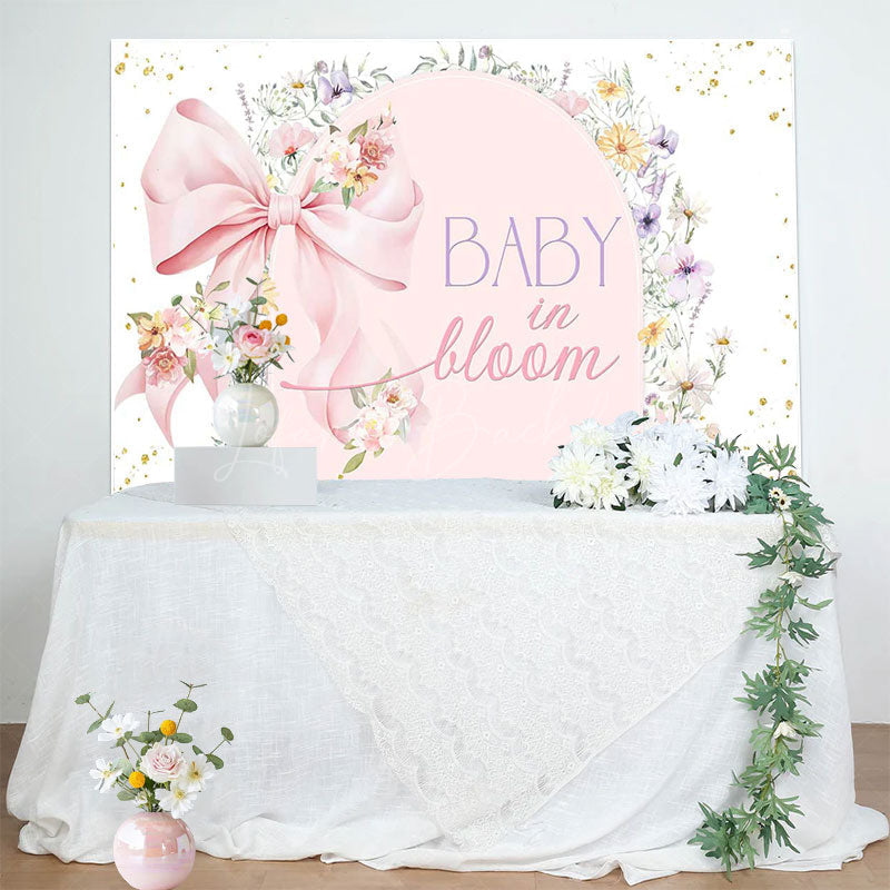 Lofaris Pink Bow Floral Baby In Bloom Gender Reveal Backdrop