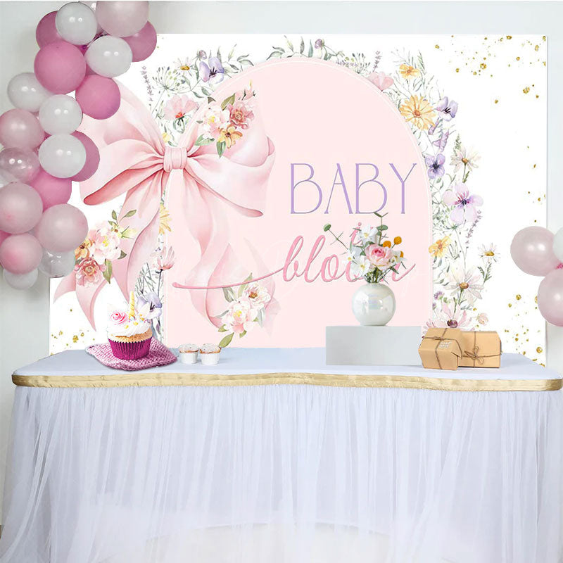 Lofaris Pink Bow Floral Baby In Bloom Gender Reveal Backdrop
