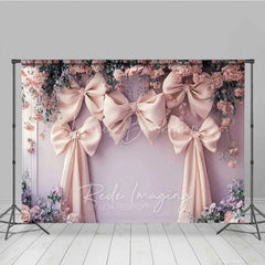Lofaris Pink Bow Floral Wedding Photography Backdrop Romantic Bridal Shower Flower Curtain Background