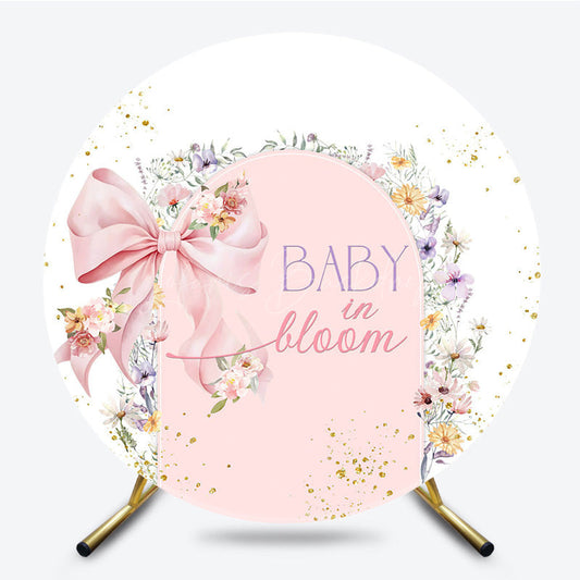 Lofaris Pink Bow Flower Baby In Bloom Shower Round Cover