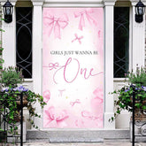 Lofaris Pink Bow Girls Just Wanna Be One Birthday Door Cover