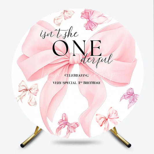 Lofaris Pink Bow Isn’t She ONEderful 1st Birthday Round Backdrop Sweet Girl Very Special First Party Banner