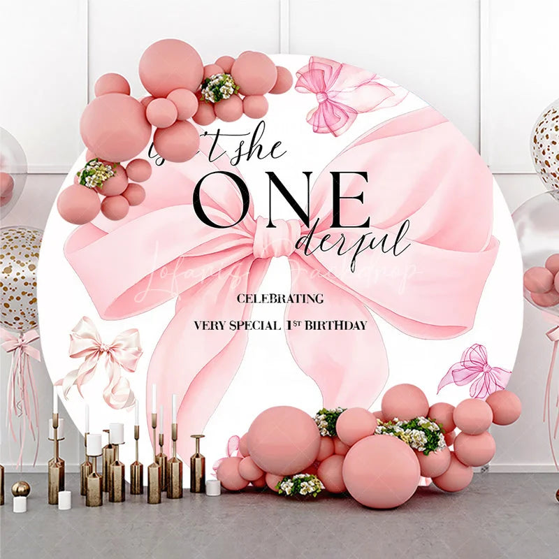 Lofaris Pink Bow Isn’t She ONEderful 1st Birthday Round Backdrop Sweet Girl Very Special First Party Banner