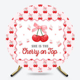 Lofaris Pink Bow Red Cherry On Top Round Birthday Backdrop