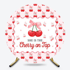 Lofaris Pink Bow Red Cherry On Top Round Birthday Backdrop