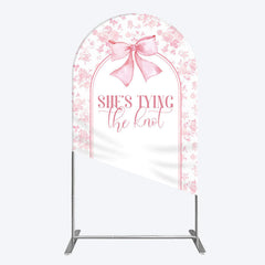 Lofaris Pink Bow Shes Tying The Knot Bridal Shower Arch Backdrop