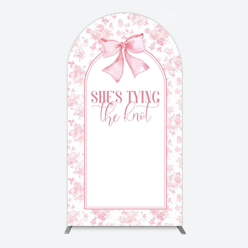 Lofaris Pink Bow Shes Tying The Knot Bridal Shower Arch Backdrop
