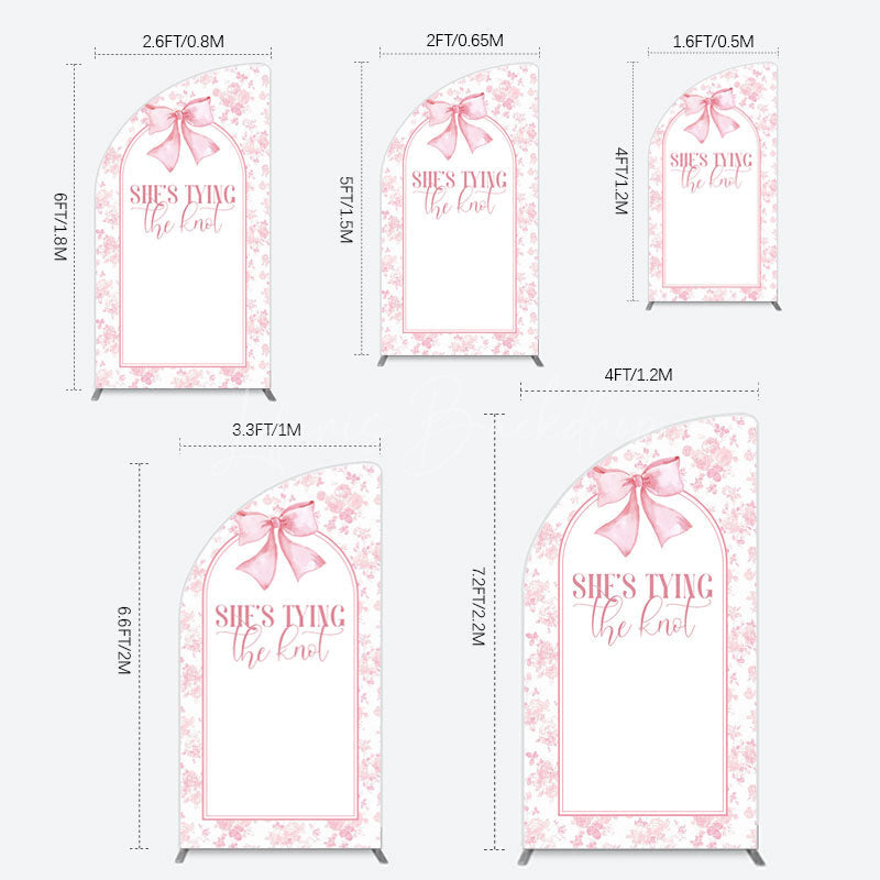 Lofaris Pink Bow Shes Tying The Knot Bridal Shower Half Moon Arch Backdrop